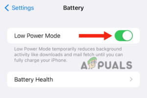 Turn off the toggle in front of Low Power Mode.