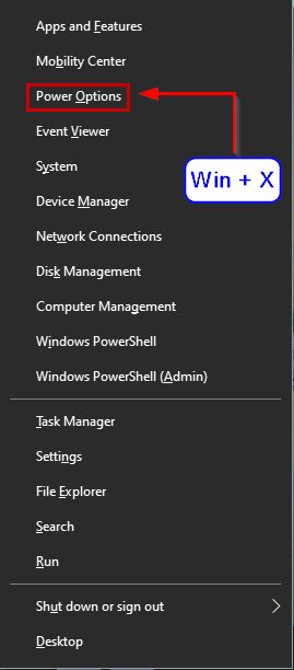 Selecting Windows Power Options