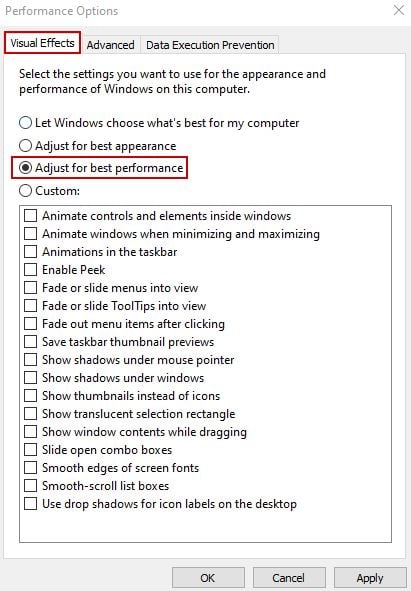 Adjusting Windows for Best Performance