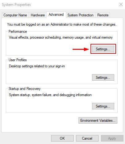 Editing Windows Performance settings 