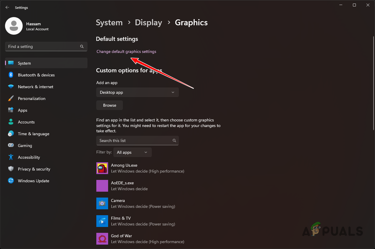 Changing Default Graphics Settings
