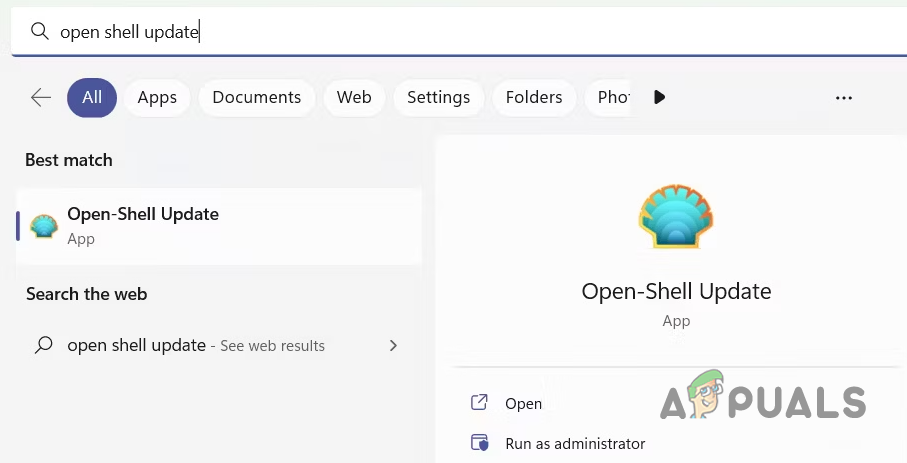 Opening Open Shell Update Menu