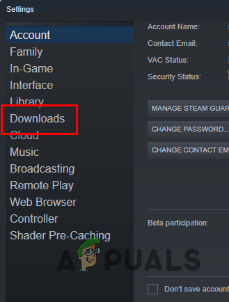 Navigating to Steam Downloads Settings