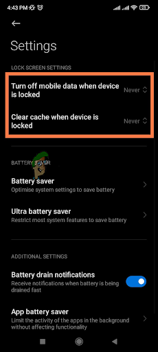 Turn Off Mobile Data When a Device is Locked and Clear Cache When a Device is a Locked option