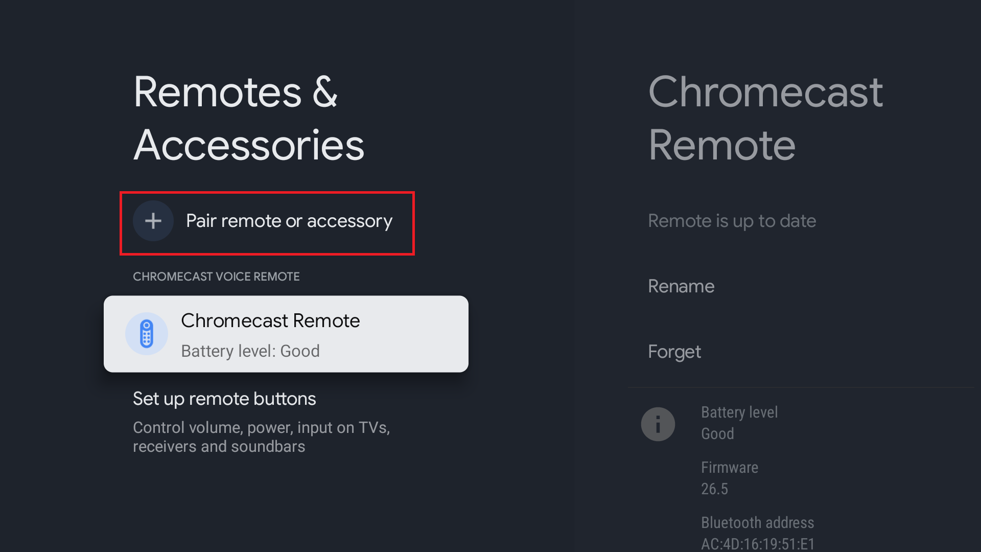Click on Pair remote or accessory