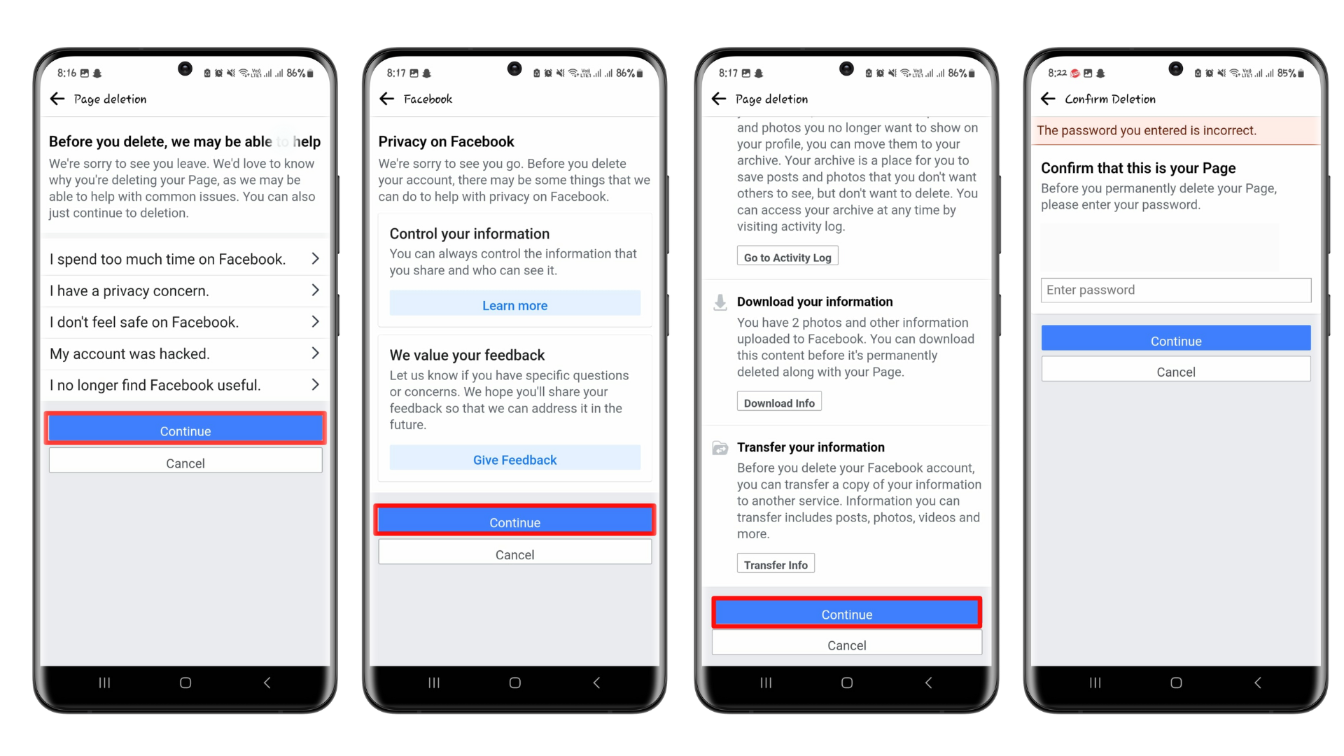 Delete Facebook page from mobile app 