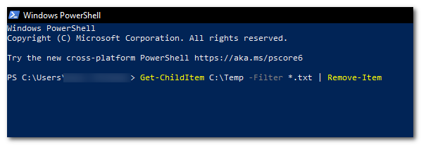 use the "Get-ChildItem" command with the "-Filter" parameter and the "Remove-Item" command.