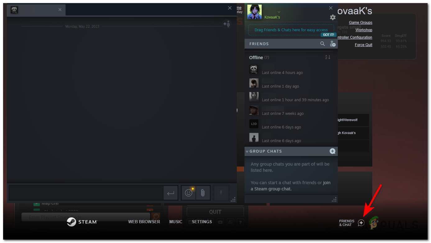 Friends and Chat section in the Steam In-Game Overlay.