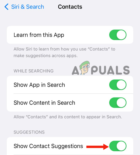 Turn off Show Contact Suggestions