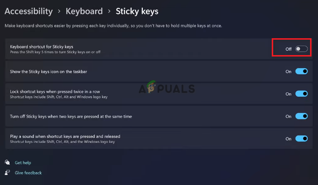 Turning off Keyboard shortcut for Sticky keys Windows 11