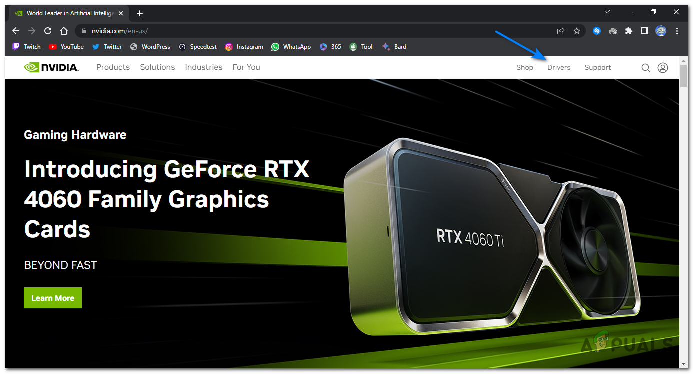 On the Nvidia website, navigate to the "Drivers" section.