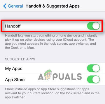 Turn on the toggle for Handoff options