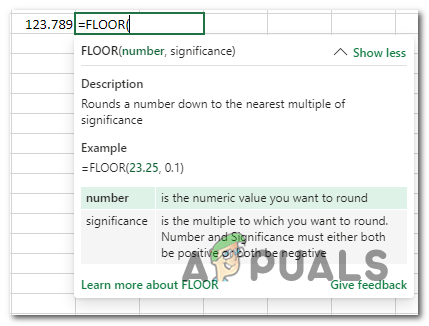 The FLOOR function in Excel.
