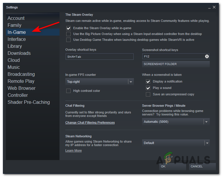n the Settings window, select the "In-Game" tab from the left sidebar.