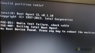 Invalid Partition Table Error Message
