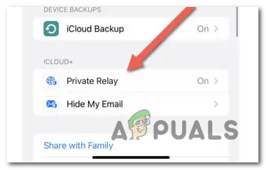 Tap on "Private Relay" option.
