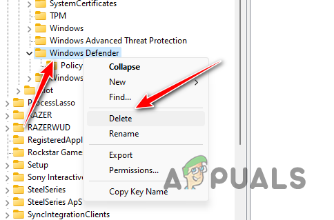 Deleting Windows Defender Keys