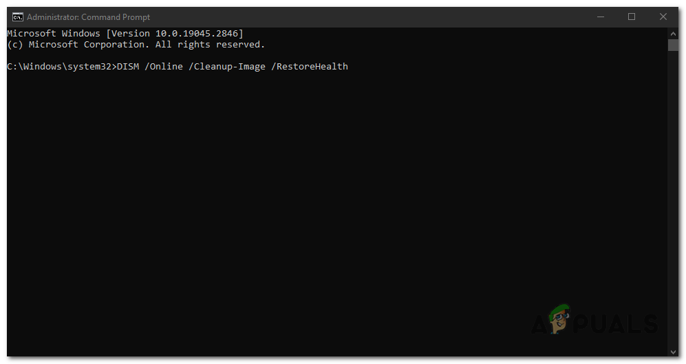 In the Command Prompt window, type "DISM /Online /Cleanup-Image /RestoreHealth" and press Enter