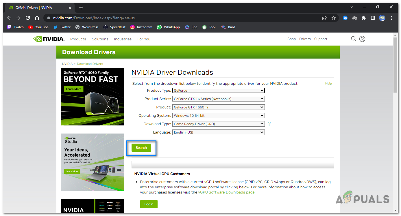 search for drivers based on your graphics card model or select your graphics card series