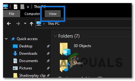Click on the View tab on the top left of the File Explorer.
