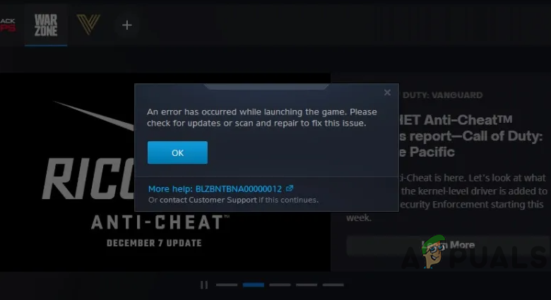 An error has occurred while launching the game in Call of Duty Warzone