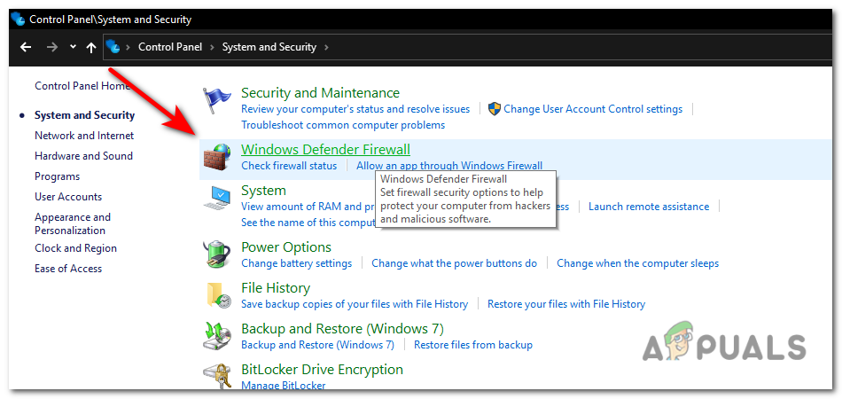 Now click on Windows Defender Firewall.