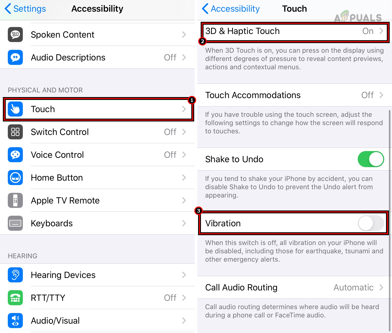 Disable Vibration and Haptic in the iPhone's Accessibility Settings