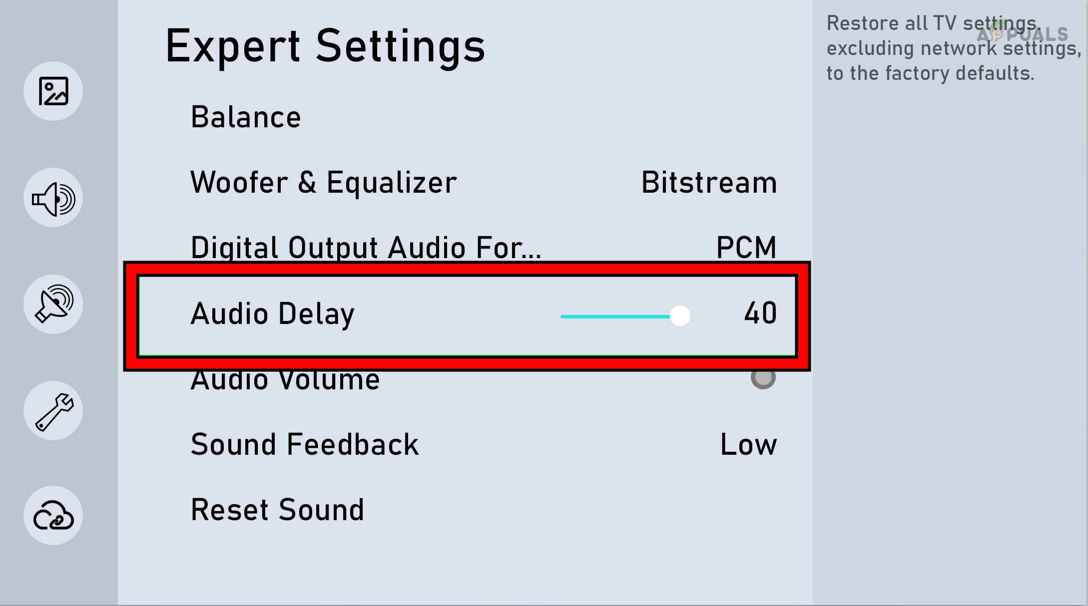 Disable Audio Delay in the Samsung TV Settings