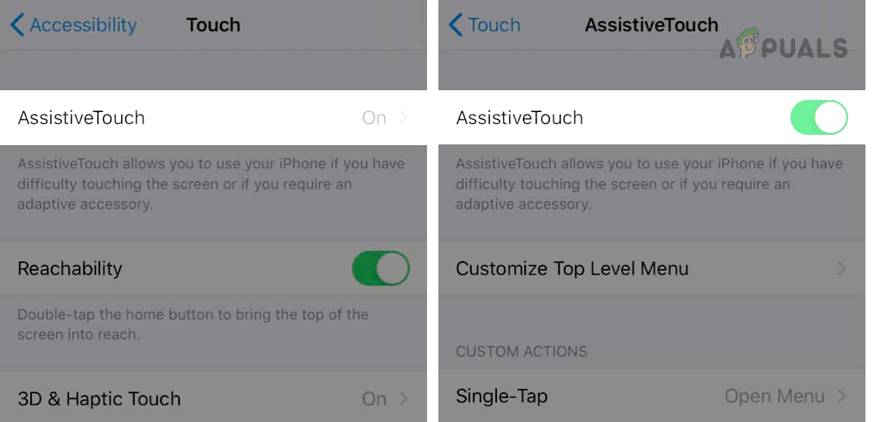 Enable AssistiveTouch on the iPhone