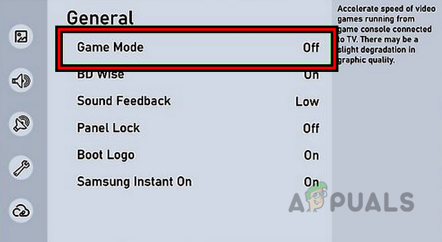 Disable Game Mode in the Samsung TV Settings