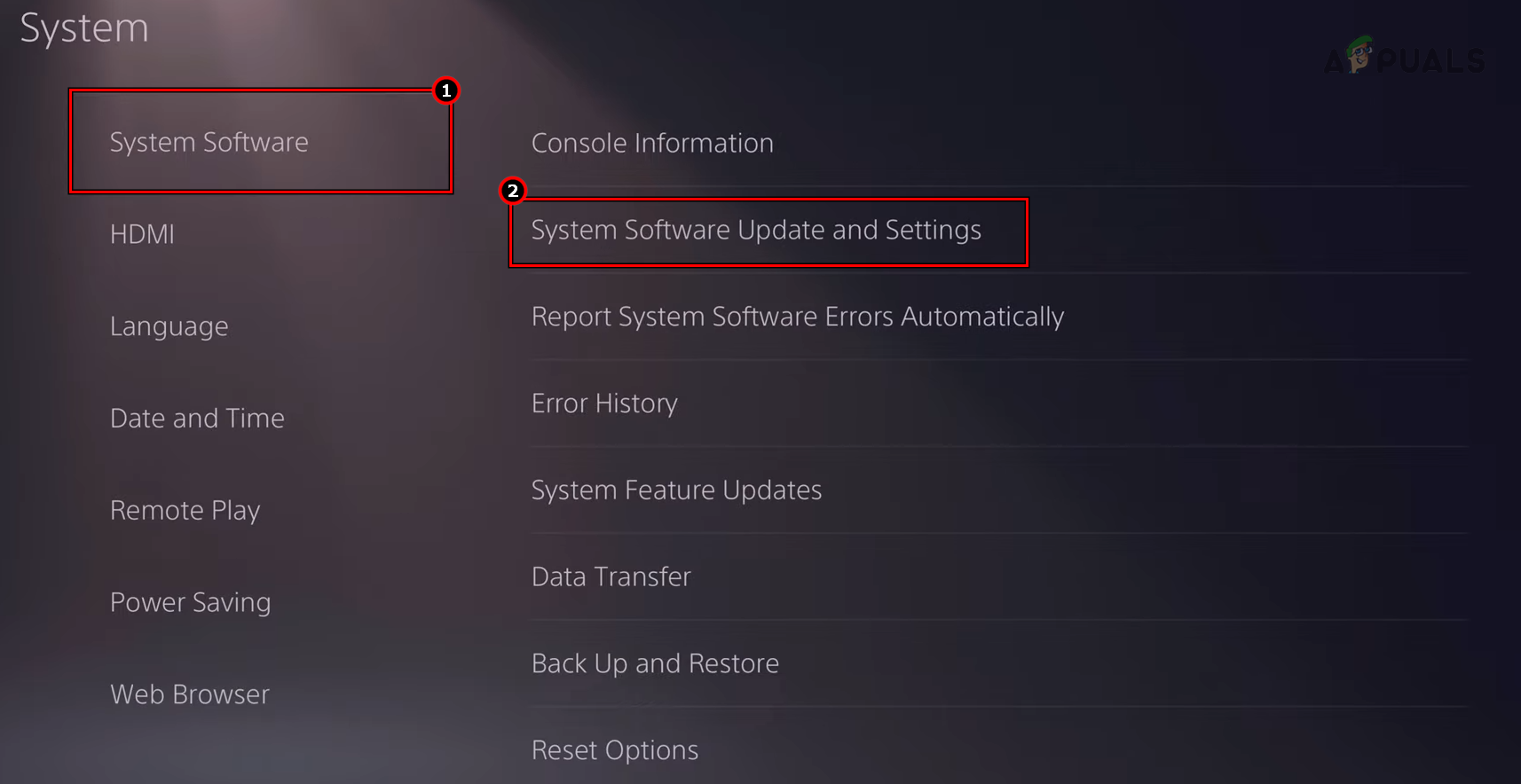 Open System Software Update and Settings for the PS5