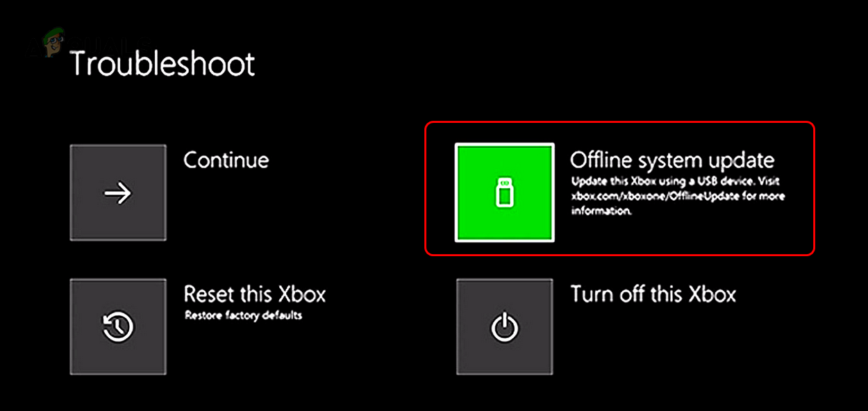 Select Offline System Update in the Xbox Troubelshoot Menu