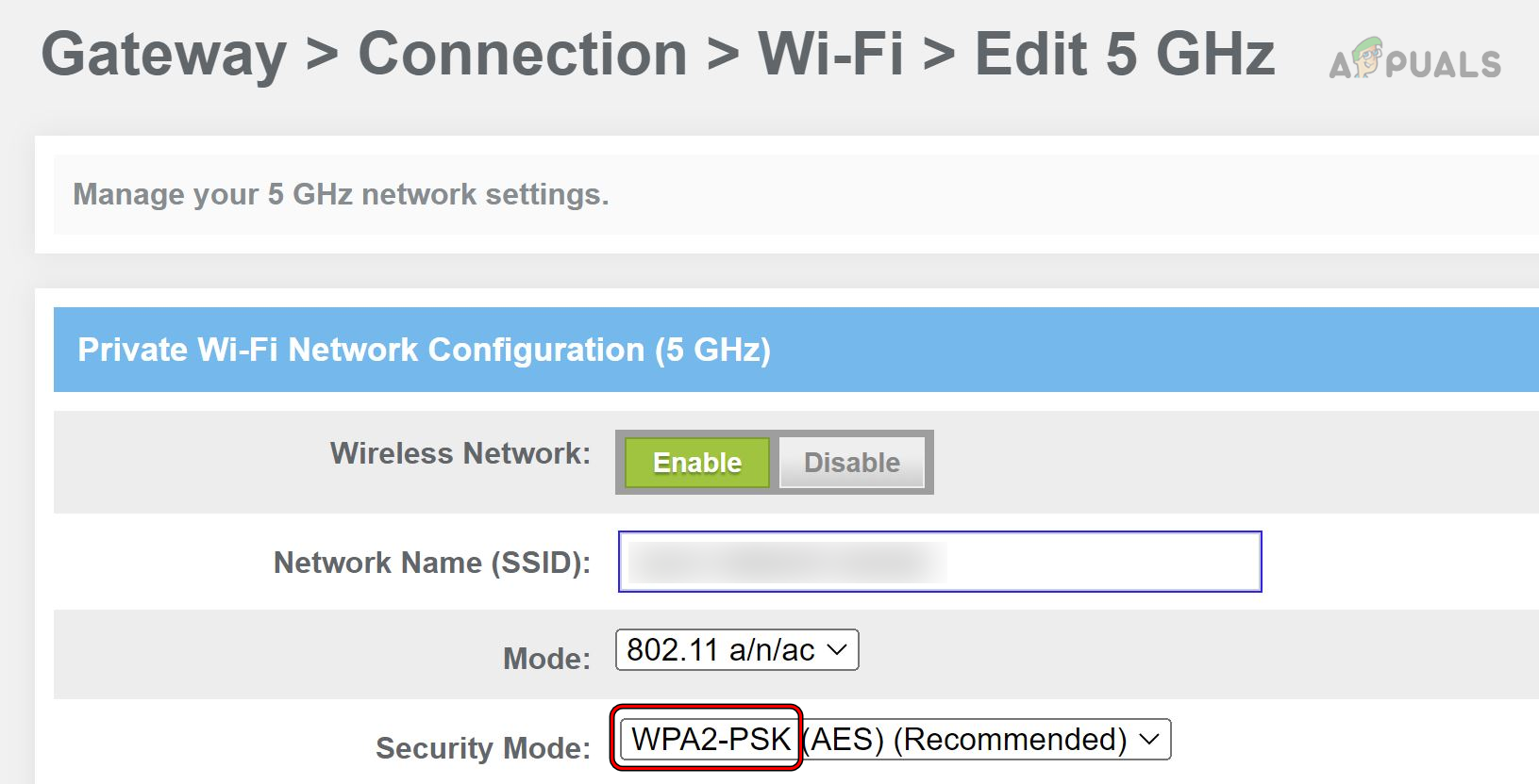 Change the Security Mode to WPA or WPA2