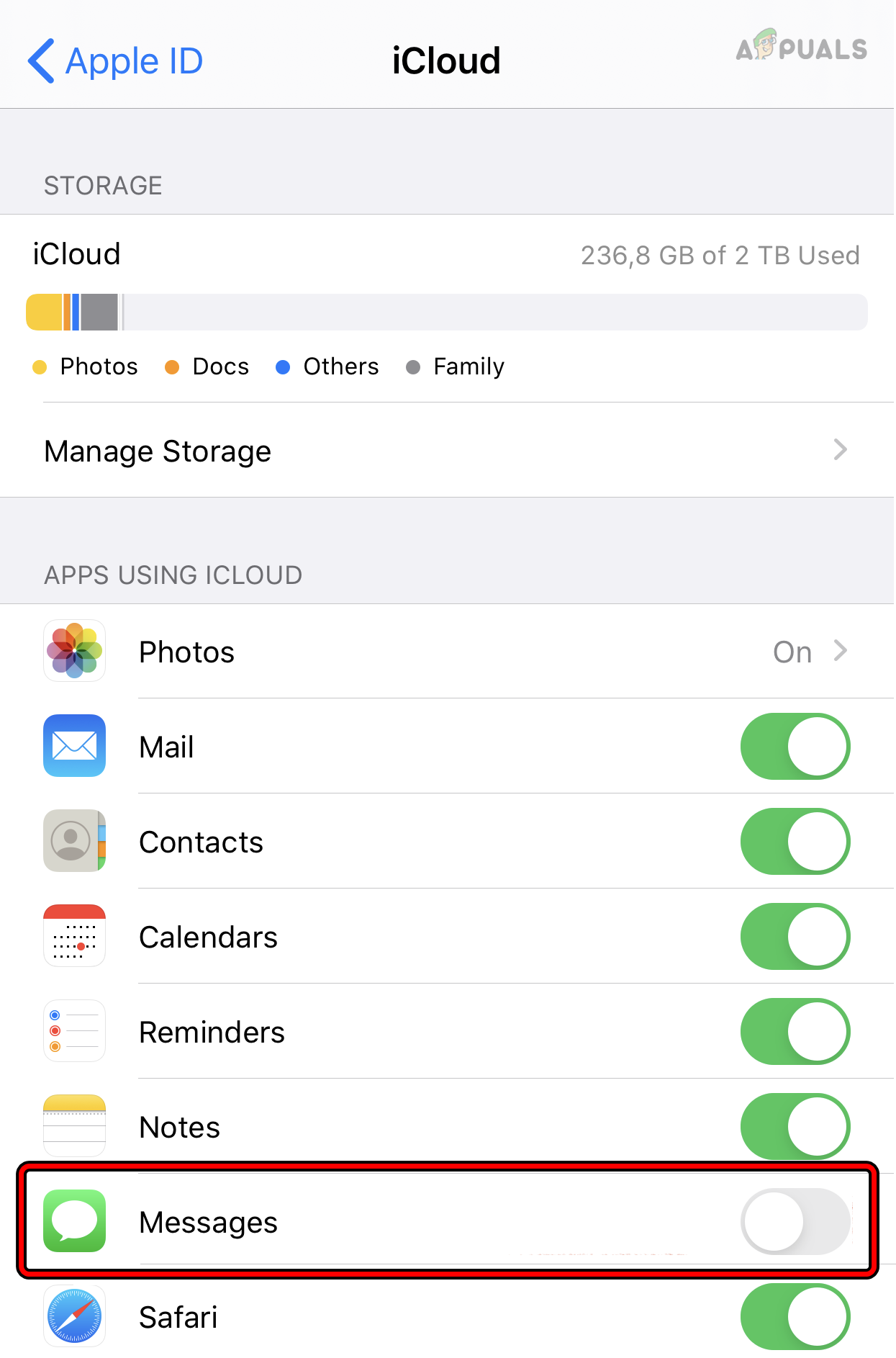 Disable Messages Sync in the iCloud Settings on the iPhone