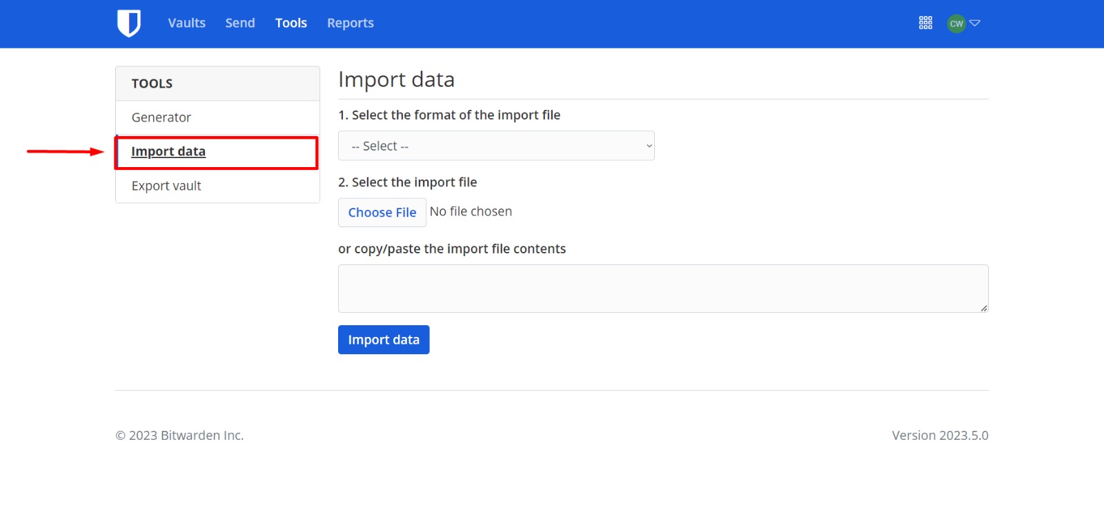 Click on Import Data