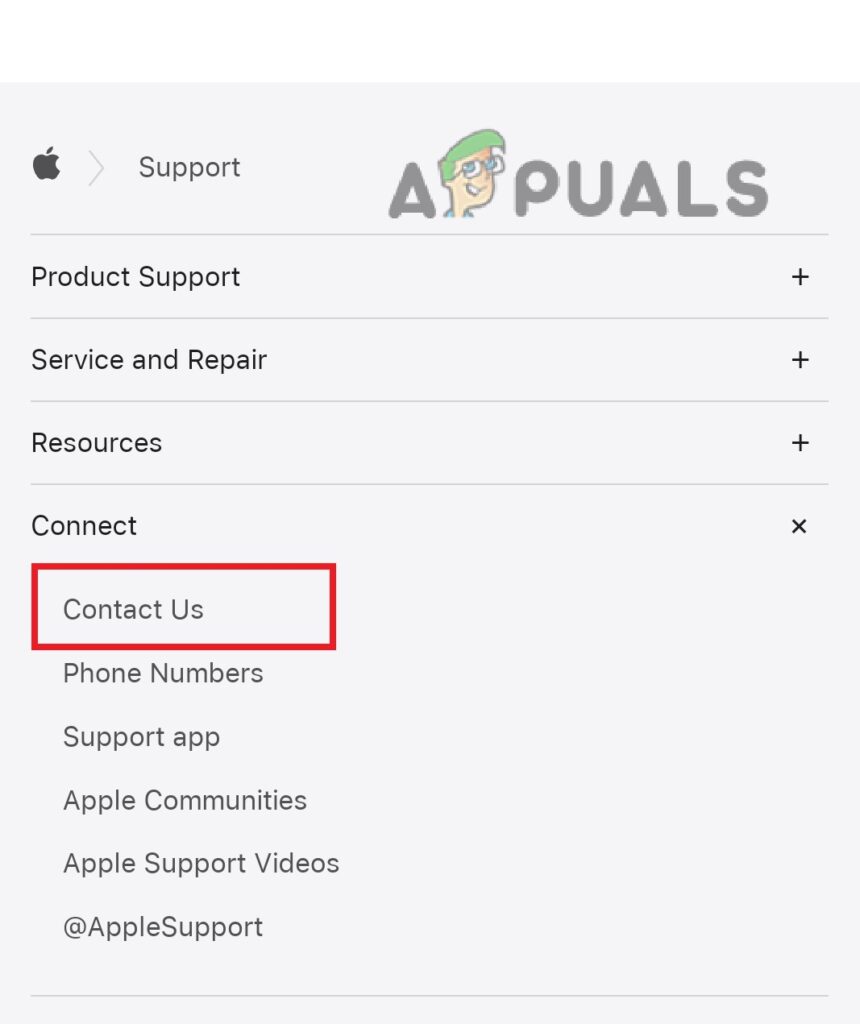 Tap on "+" icon and select Contact Us
