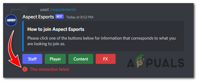 Fix the "This interaction failed" error.