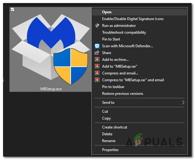 double-click on the "MBSetup" file to begin the installation of Malwarebytes.