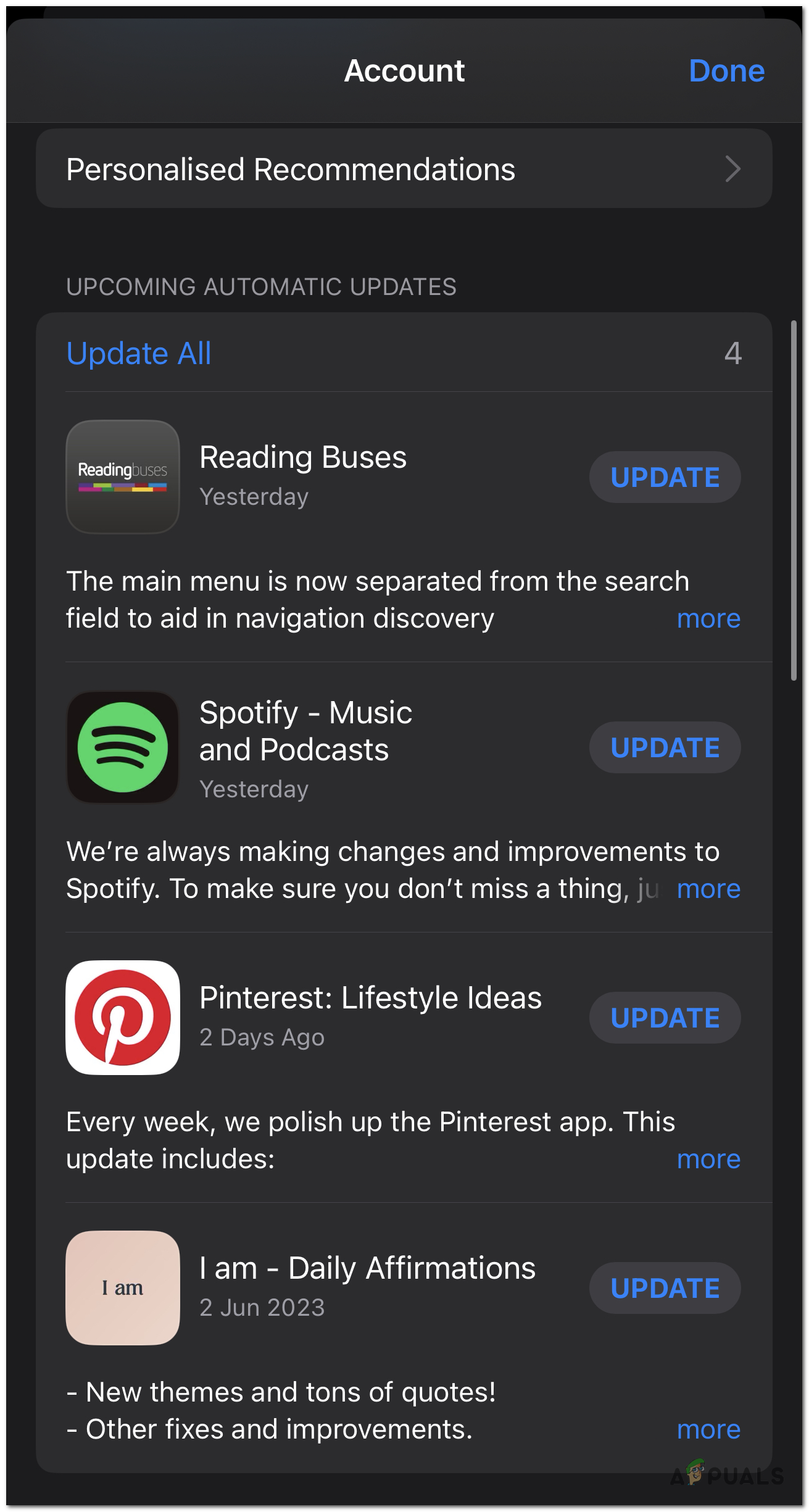 Scroll down and find Discord in the list of installed apps. If an update is available, you will see an "Update" button next to it.