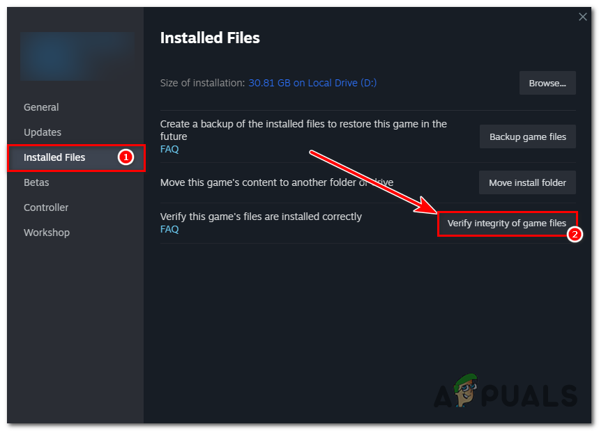 On the "Installed Files" tab, click the "Verify Integrity of Game Files" button.