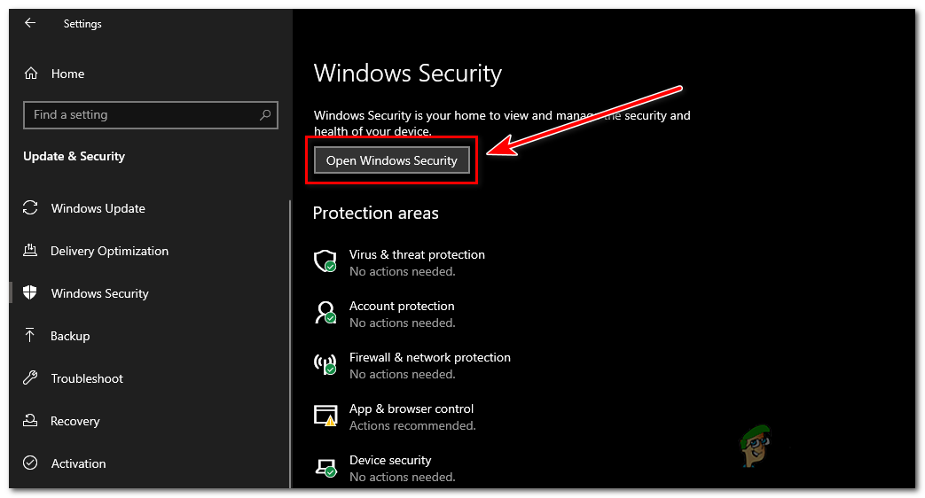 In the Settings window, click on "Update & Security" and then select "Windows Security" from the left-hand menu.