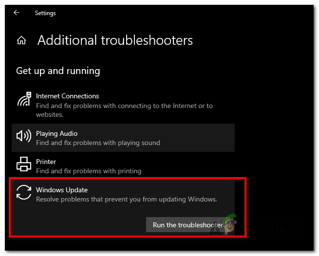 In the "Additional Troubleshooters" section, select "Windows Update" and click on "Run the troubleshooter".