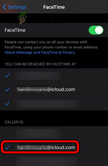 Change the FaceTime Caller ID to the iCloud EMail