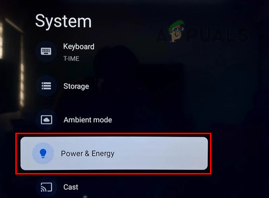 Open Power & Energy Settings of the TCL TV