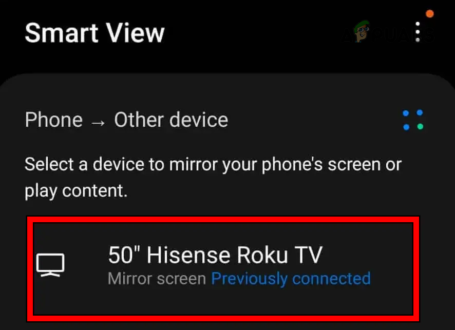 Select Roku TV in the Samsung's Smart View