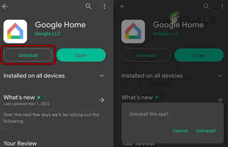 Uninstall the Google Home App