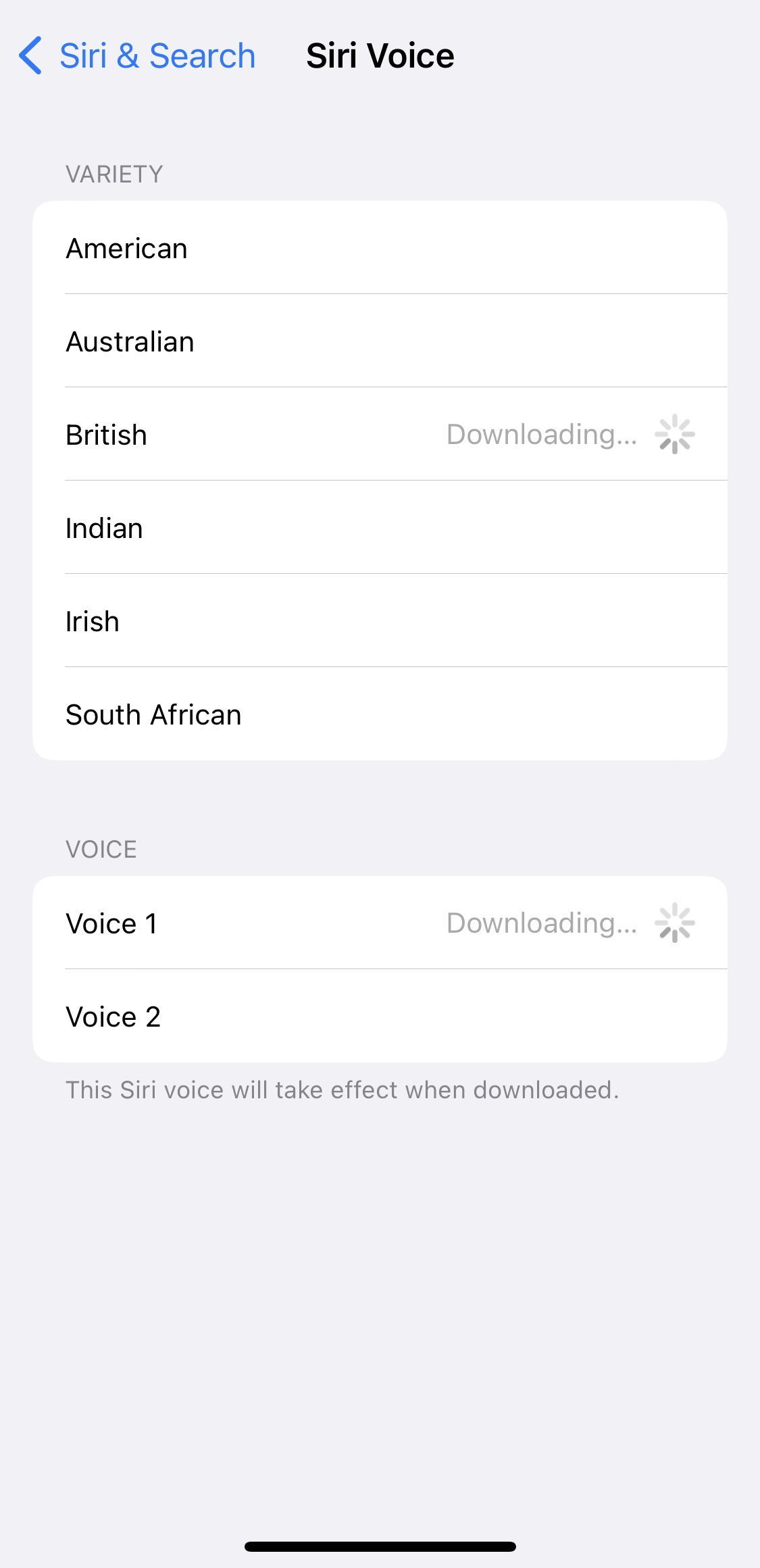 iPhone siri voice settings screenshot