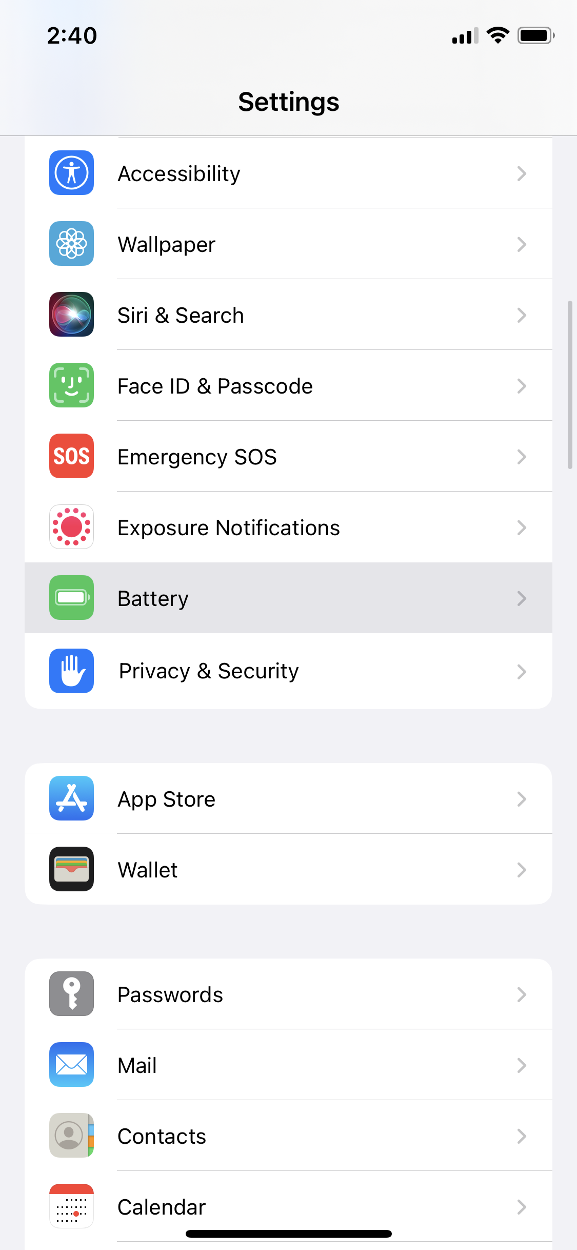 iPhone Battery Settings screenshot