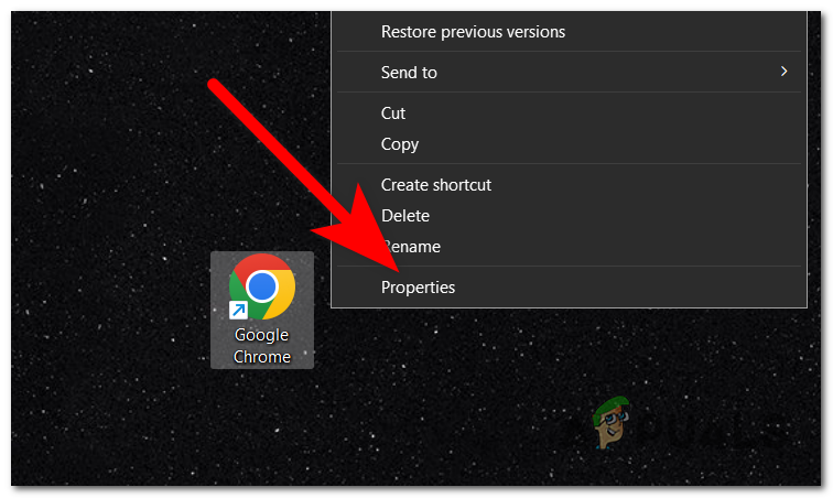 Opening the Google Chrome's Properties