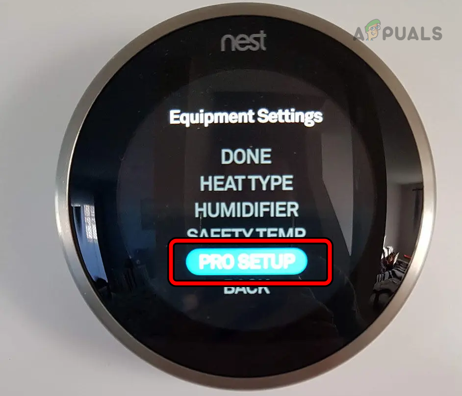 Open Pro Setup in the Nest Thermostat Settings